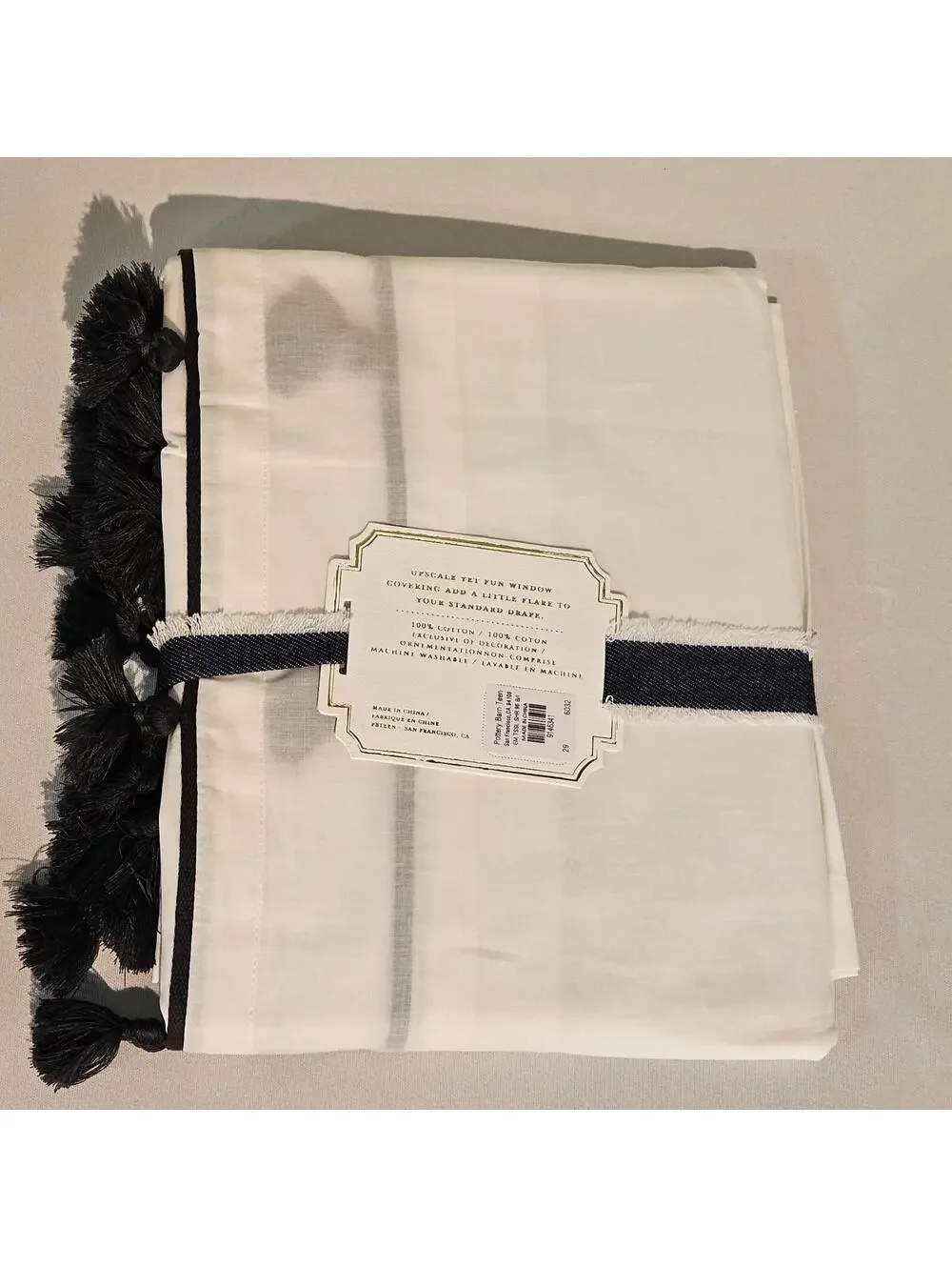 NEW Pottery Barn PB 3 Panels Emily & Meritt Tassel 44 x 96 SHEER Panel Curtains